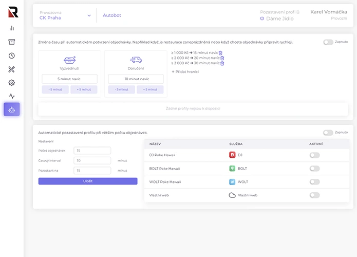 autobot automatick&eacute; potvrzen&iacute; objedn&aacute;vek z platforem bolt, wolt, foodora